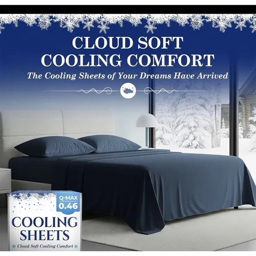 Bamboo Cooling Sheets, Full-Size In Medium Color, Gray Brand New